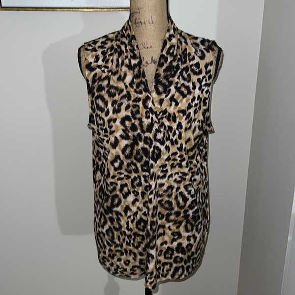 Anne Klein Tops - Anne Klein Women’s Sleeveless V-Neck Leopard Stretch Black Tan Blouse